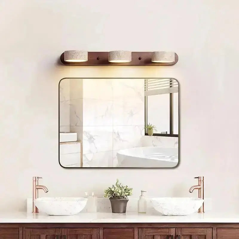 Japandi Travertine & Wood Rotatable Wall Lamp – Adelina lampasa.com