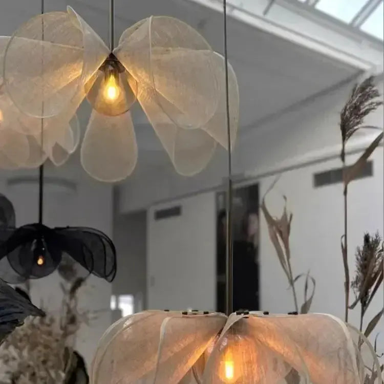 Kai – Japanese Wabi Sabi Style LED Pendant Light with Cloth Flower Design Lampasa.com