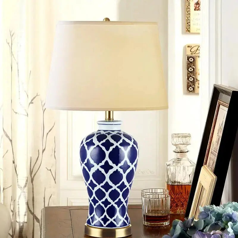 Jakob – Elegant Blue & White Ceramic Table Lamp for Classic Home Decor Kozyled