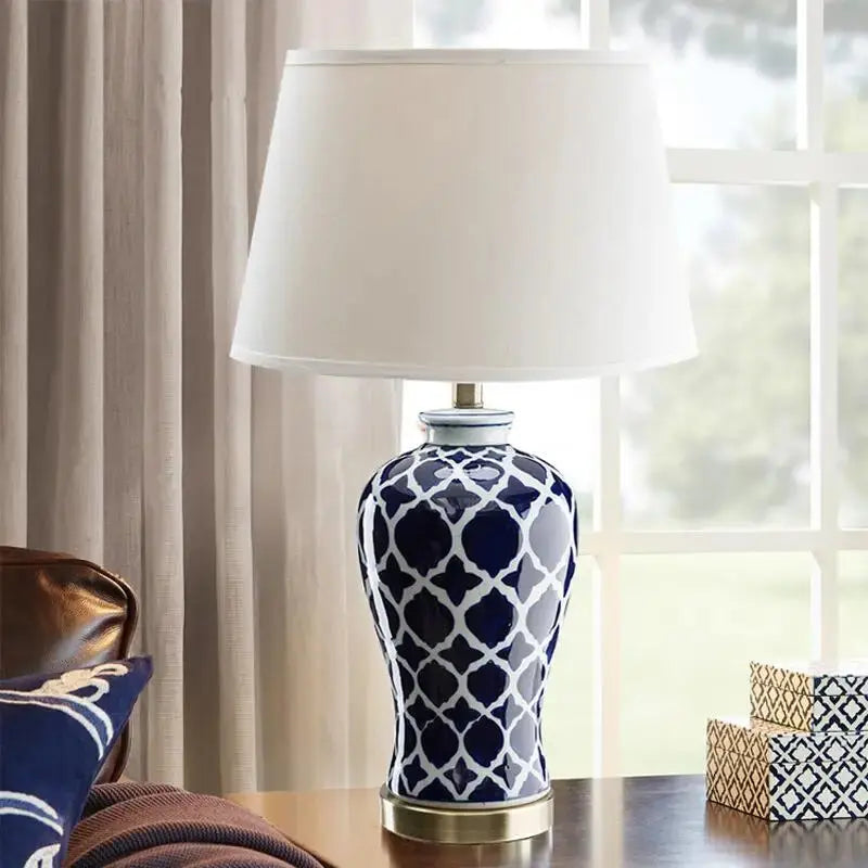 Jakob – Elegant Blue & White Ceramic Table Lamp for Classic Home Decor Kozyled