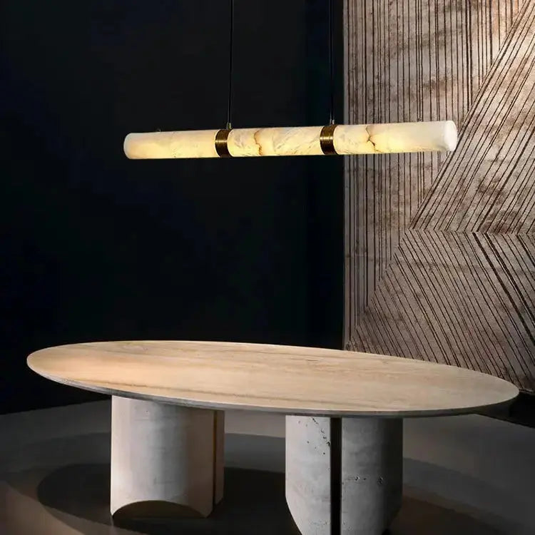 Albert – Dimmable Linear LED Pendant Light with White Alabaster Marble Design for Dining Tables and Bars Kozyled.com