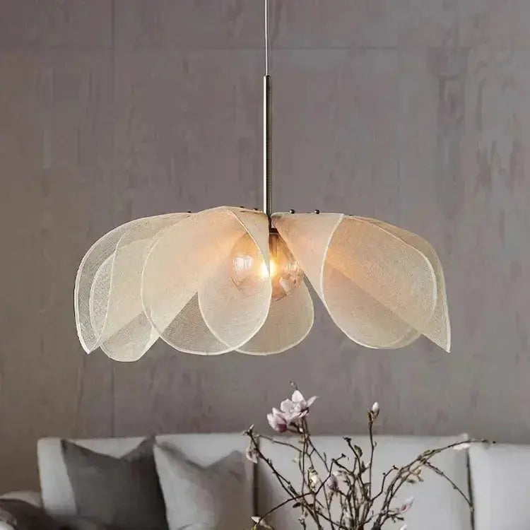 Kai – Japanese Wabi Sabi Style LED Pendant Light with Cloth Flower Design Lampasa.com