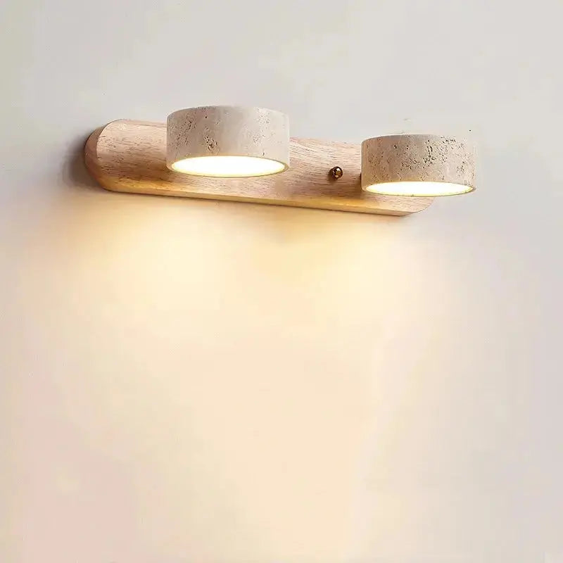 Japandi Travertine & Wood Rotatable Wall Lamp – Adelina lampasa.com