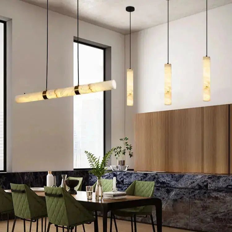 Albert – Dimmable Linear LED Pendant Light with White Alabaster Marble Design for Dining Tables and Bars Kozyled.com