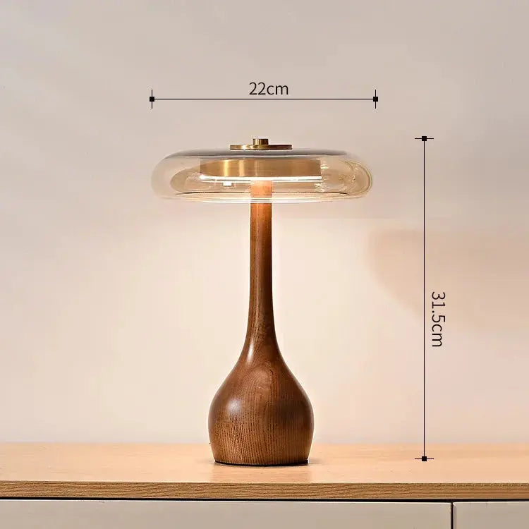 Julius – Mushroom-Style Glass and Walnut LED Table Lamp for Elegant Living Spaces Kozyled