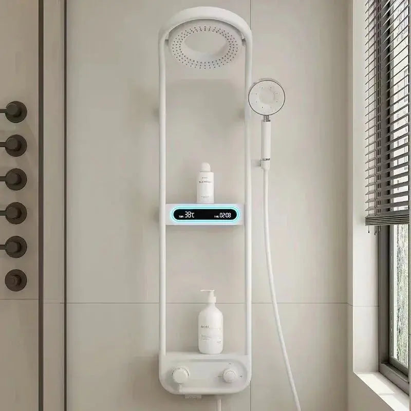 New Design Luxury Thermostatic Smart Rain Shower System with LED light, Digital Display and Swivel Shower Head SPINGAR.COM