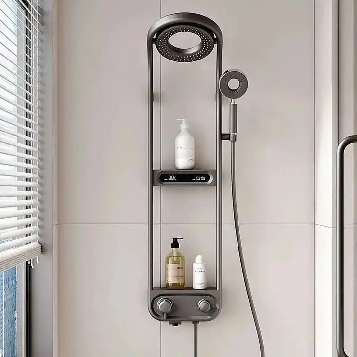 New Design Luxury Thermostatic Smart Rain Shower System with LED light, Digital Display and Swivel Shower Head SPINGAR.COM