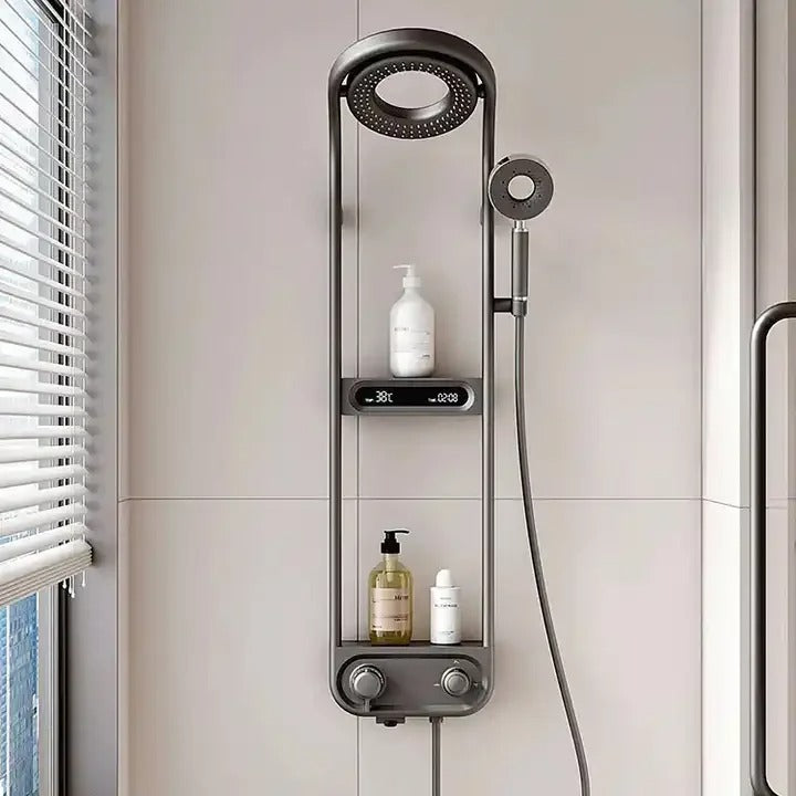 New Design Luxury Thermostatic Smart Rain Shower System with LED light, Digital Display and Swivel Shower Head