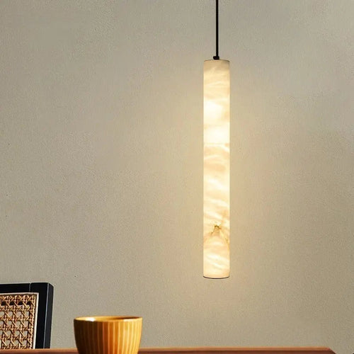 Albert – Dimmable Linear LED Pendant Light with White Alabaster Marble Design Kozyled.com