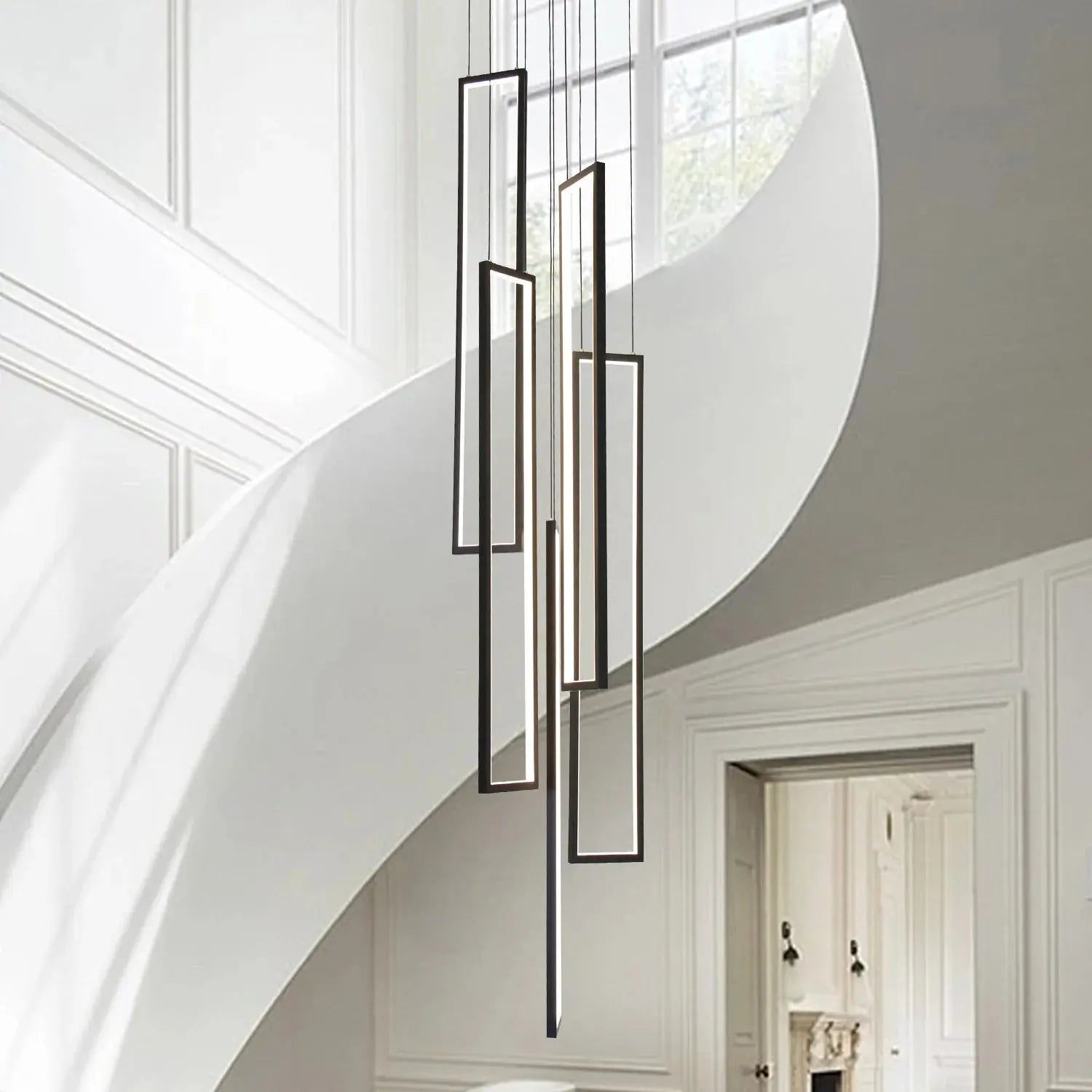 Scandinavian Design luxury Geometry LED Staircase Long Chandelier Sunniva SPINGAR.COM