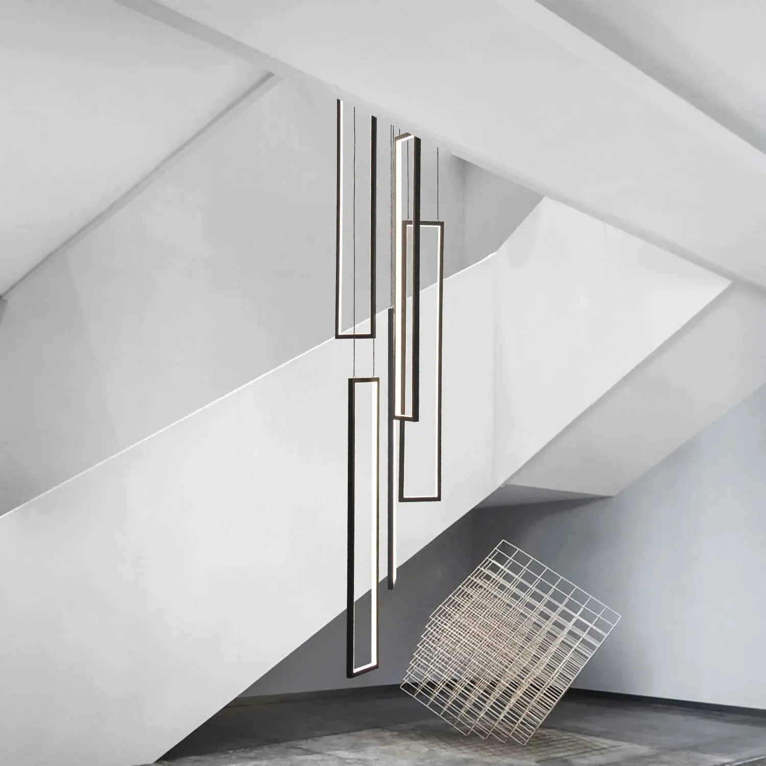 Scandinavian Design luxury Geometry LED Staircase Long Chandelier Sunniva SPINGAR.COM
