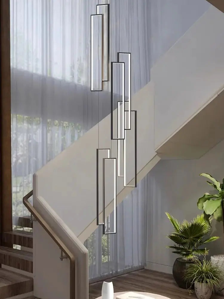 Scandinavian Design luxury Geometry LED Staircase Long Chandelier Sunniva SPINGAR.COM
