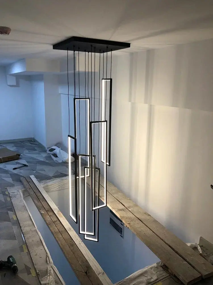 Scandinavian Design luxury Geometry LED Staircase Long Chandelier Sunniva SPINGAR.COM