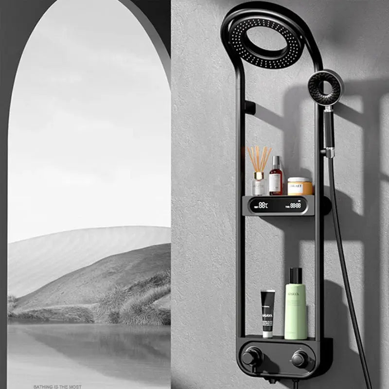 New Design Luxury Thermostatic Smart Rain Shower System with LED light, Digital Display and Swivel Shower Head SPINGAR.COM