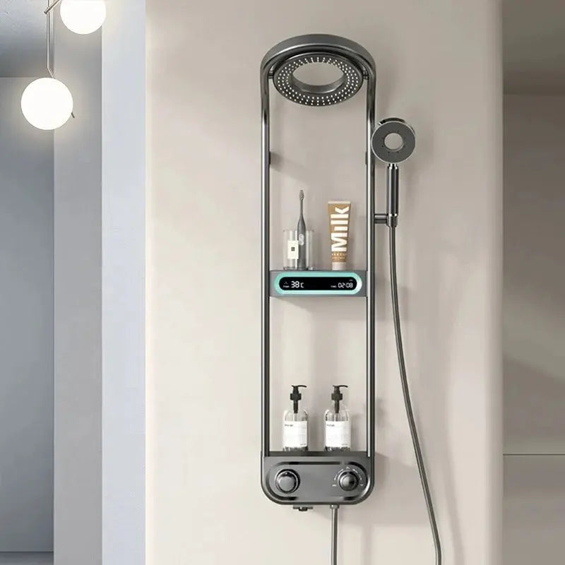 New Design Luxury Thermostatic Smart Rain Shower System with LED light, Digital Display and Swivel Shower Head SPINGAR.COM
