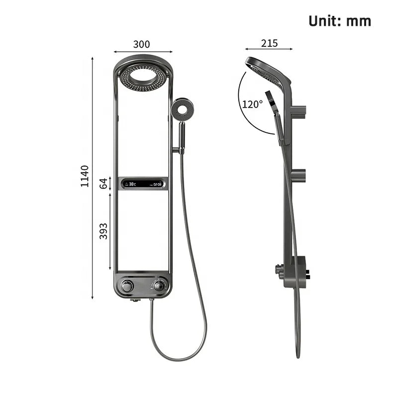 New Design Luxury Thermostatic Smart Rain Shower System with LED light, Digital Display and Swivel Shower Head