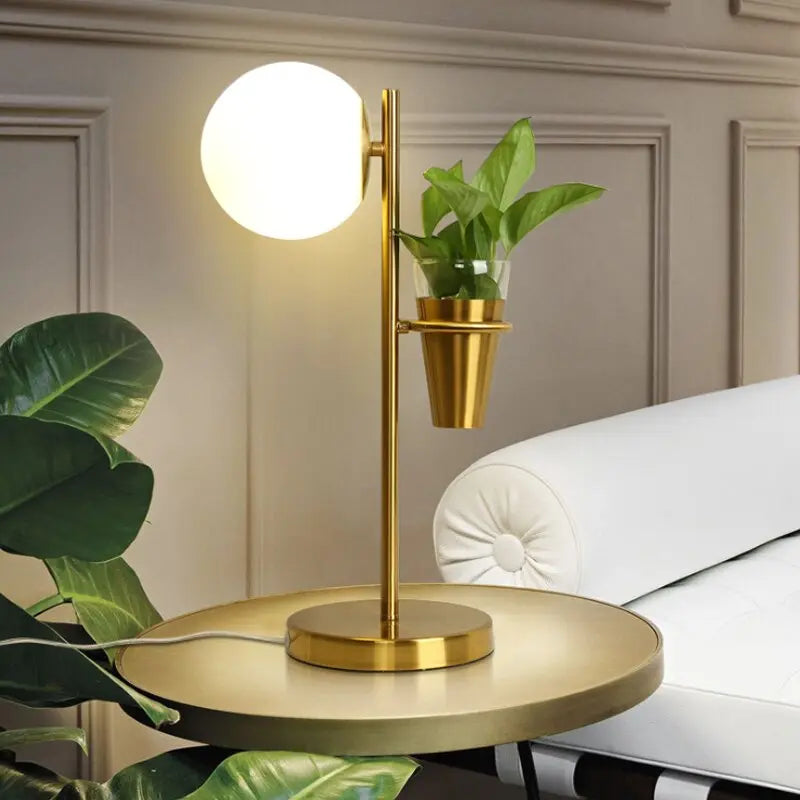 Modern Glass Ball And Plants LED Table Lamp Leif SPINGAR.COM
