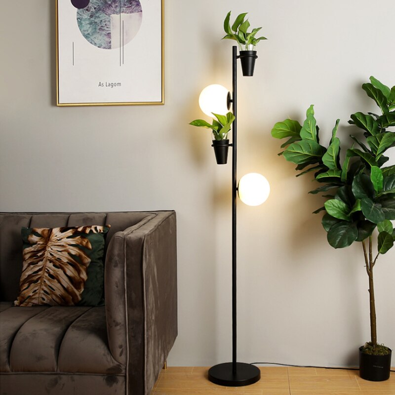 Moderne Glaskugel und Pflanzen LED Tischleuchte Leif
