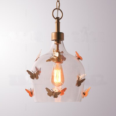 Retro Butterfly Glass LED Pendant Lamp