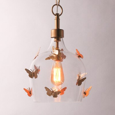Retro Butterfly Glass LED Pendant Lamp