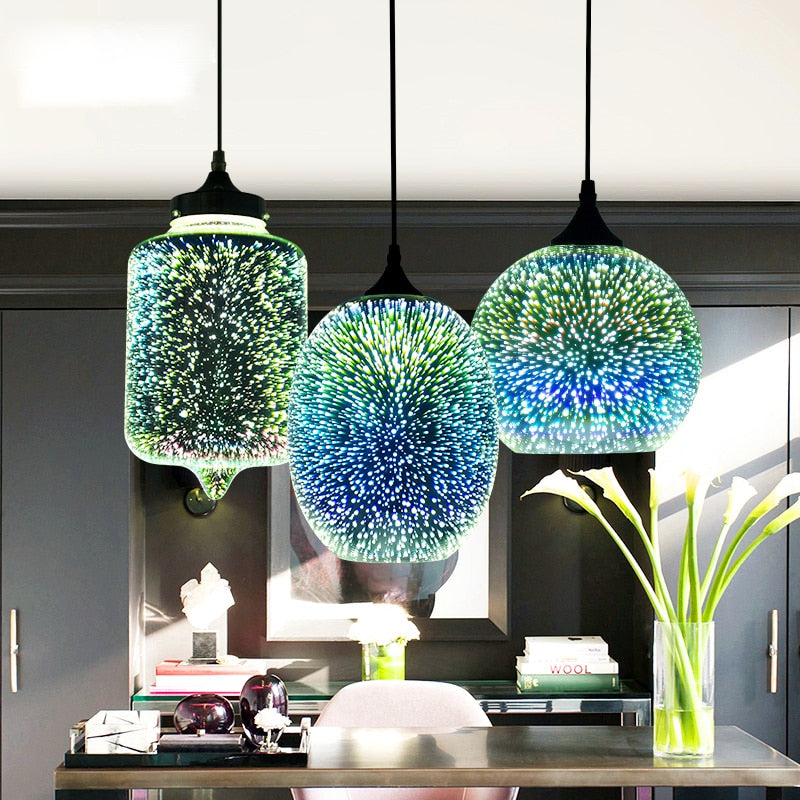 Moderne 3D bunte LED-Pendelleuchte mit Sternenhimmel aus Glas Emma™
