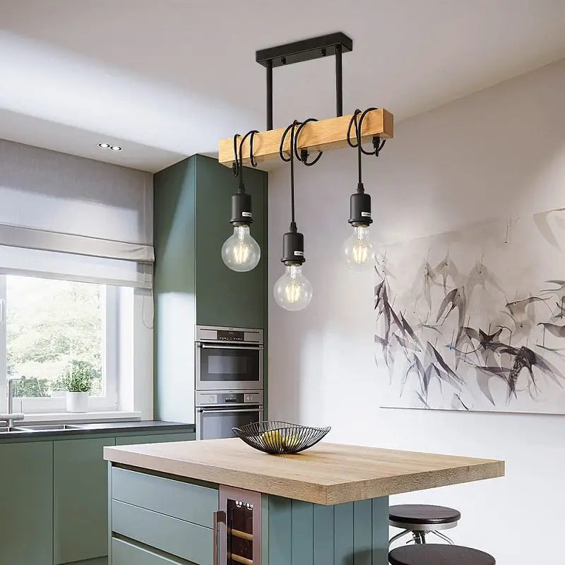 Industrial Wood LED Pendant Lamp SPINGAR.COM